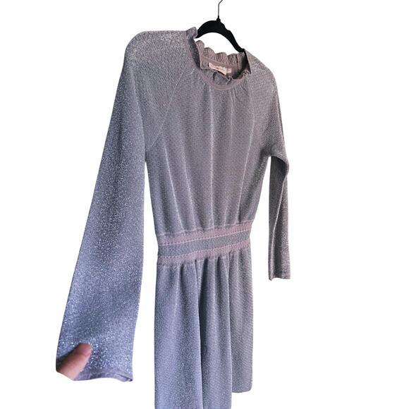 Tory Burch Silver Shimmer Isabelle Metallic Knit Long Sleeve Blouson Dress XS - Picture 9 of 9